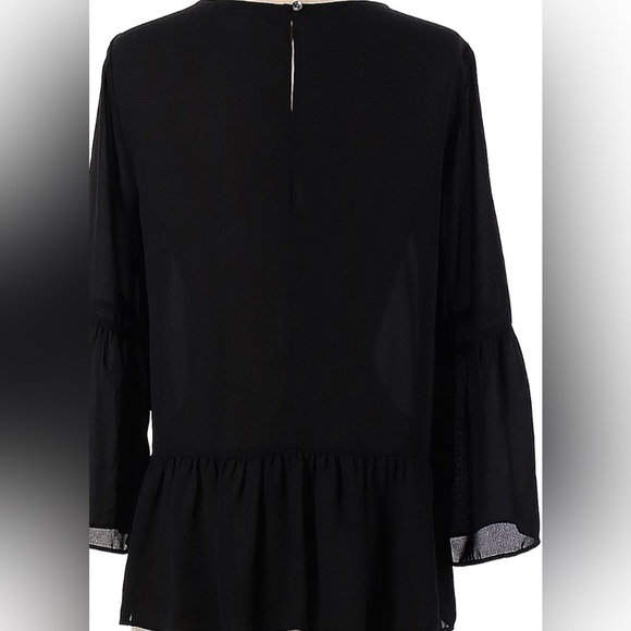 J.CREW SEMI-SHEER BLACK BLOUSE PEPLUM BELL SLEEVES XXL - Picture 3 of 7